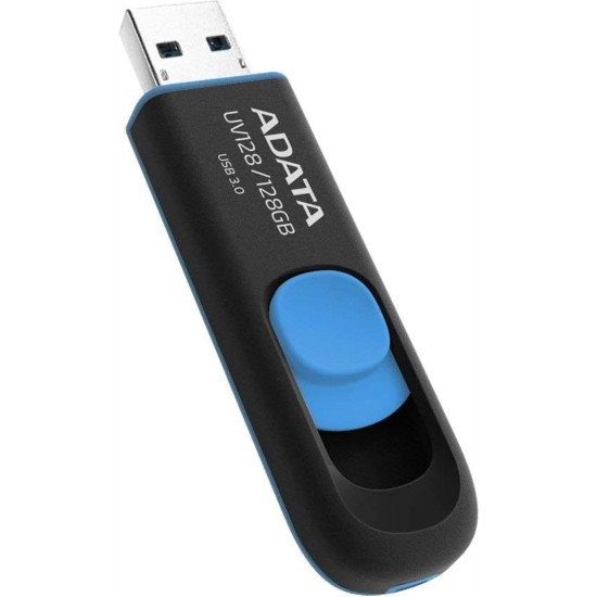 ADATA USB Memory Pen, 128GB, Retractable, Capless, Black & Blue