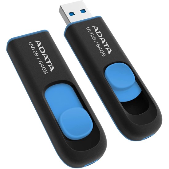ADATA USB Memory Pen, UV128, Retractable, Capless, Black & Blue
