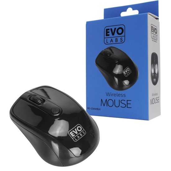 Evo Labs MO-234WBLK Wireless Mouse, 2.4GHz with USB Mini Receiver, 800 DPI Opti