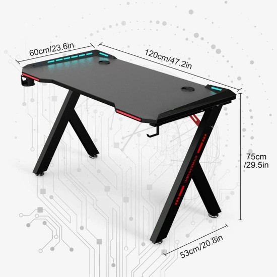 Gaming Desk RGB Lighting Home Office Desk Ergonomic Gamer Workstation