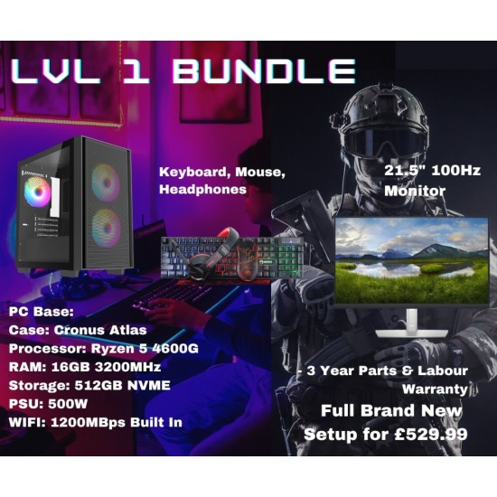 Gaming PC LVL 1 Bundle AMD 4600G 16GB DDR4 RAM 512GB SSD 21.5