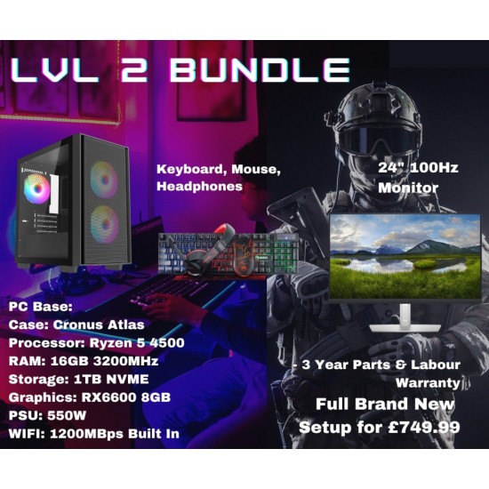 Gaming PC LVL 2 Bundle AMD 4500 16GB DDR4 RAM 1TB NVME 24
