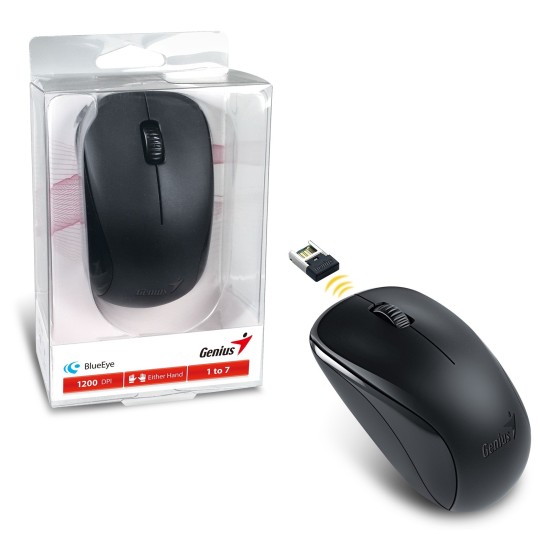 Genius NX-7000 Wireless Mouse, 2.4 GHz with USB Pico Receiver, Ambidextrous Design, Black