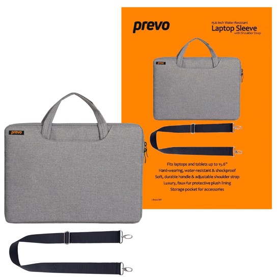 Prevo 15.6 Inch Laptop Bag, Cushioned Lining, With Shoulder Strap, Light Grey