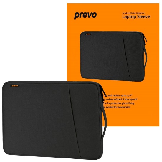 Prevo 15.6 Inch Laptop Sleeve, Side Pocket, Cushioned Lining, Black