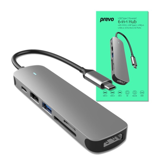 Prevo C605A 6-In-1 USB-C 4K Media and Data Transfer Hub Docking Station