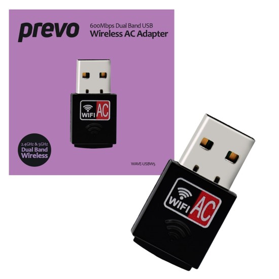 Prevo USBW5 600Mbps AC600 Dual Band USB Wireless WIFI Dongle