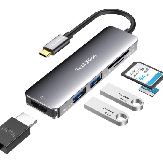 TechRise USB C Hub 5-in-1 USB C Multiport Adapter
