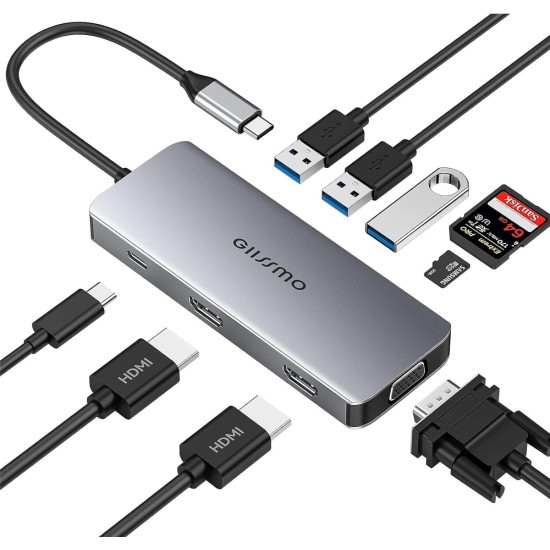 USB C Docking Station Dual Monitor, GIISSMO 9 in 1